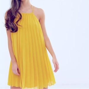 ASOS Yellow Petite Trapeze Pleated Mini Dress